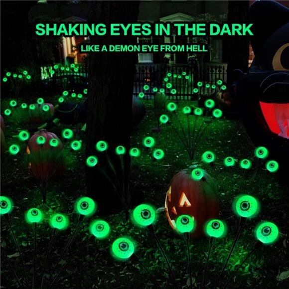 Halloween Decorations Outdoor Solar Scary Eyeball Lights, 2PACKS 12LED Green - Picture 3 of 8